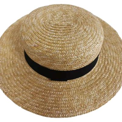 China Picture Wheat Straw Braid Straw Hat Cap With Ribbon Bow Sun Beach Hat Wholesale for sale