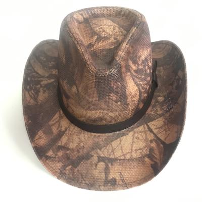 China High Quality Picture Men's Straw Cowboy Hat Painting Straw Paper Hat Shaped Brim Sombreros Hat With Leather Belt for sale