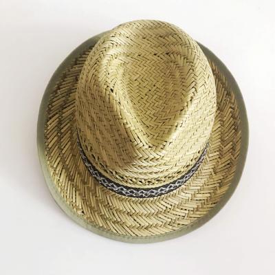 China Custom Natural Hollow Straw Fedora Hats Wholesale Image Summer Rush Straw Hats for sale