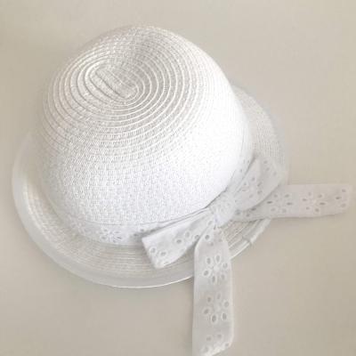 China Hot Selling Custom Made Kids Straw Beach Hat Summer Kids Picture Paper Straw Straw Hat Tosser Hat With Lace Bow for sale