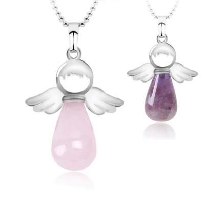 China Luxury Gemstone Angel Wings Natural Stone Necklace Amethyst Necklace Men Women Exquisite Healing Stone Fashion Crystals Dangle for sale