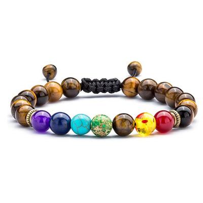 China New CLASSIC Yoga Balance Beads Natural Stone 7 Chakra Tiger Eye Pulseira Masculina Braided Jewelry Men Buddha Prayer Bracelet Bracelets for sale