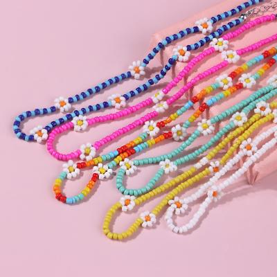 China 2021 New Color Romantic Small Flower Handmade Rice Bead Necklace Women Female Jewelry For Birthday Gift Summer Rice Beaded Necklace for sale