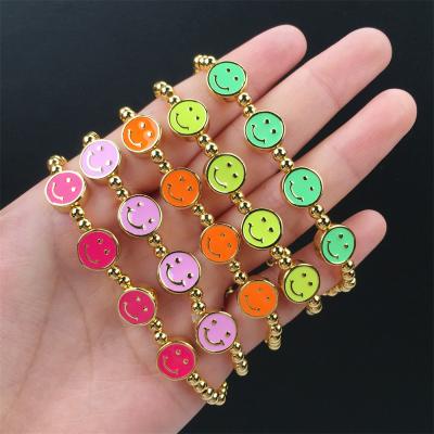 China Vintage Hawaiian Bracelets Emotional Happy Phiz Gold Plated Colorful Enamel Smiley Face Charm Tiny Bead Friendship Jewelry Bracelet for sale