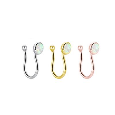 China FASHIONABLE Hyperbolic Hoop Ring Lip Ear Nose Septum Ring Boby Piercing Opal Clip On Faux Setump Cartilage Tragus Ring for sale