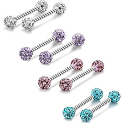 China New Stainless Steel Tongue Rings Barbells Ear Bone Stud Body Jewelry FASHIONABLE Circular Transparent Barbell Nipple Piercing for sale