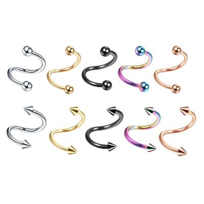 China NUORO FASHIONABLE Industrial Ball Expansion Tornado Lip Piercing Nose Rings Twist Cone Rainbow Ear Cartilage Helix-Conch Piercing Jewelry for sale