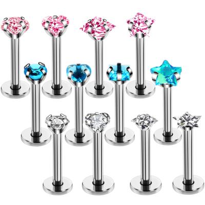 China NUORO RTS FASHION Shiny Zircon 3 Colors Common Steel Body Piercings Morne Labret Ring Women Men Star Heart Ear Stud Tragus Lip Piercings for sale