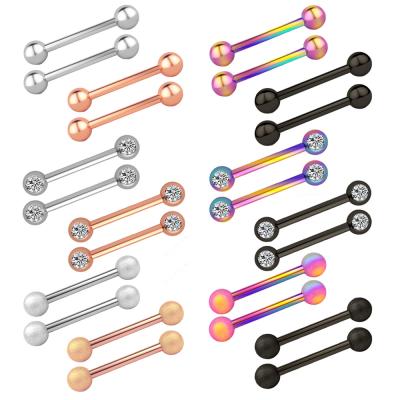 China New Stainless Steel Zircon FASHION Body Retainer Nipplerings Piercing Jewelry For Women Men Straight Scolding Barbell Nipple Ring for sale