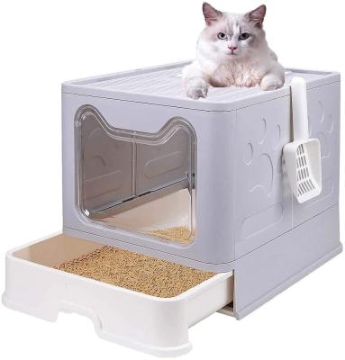 China New Design Stocked Large Collapsible Cat Litter Box With Included Full Drawer Cat Toilet Box for sale