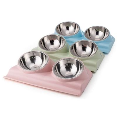 China Stocked Non Skid Dog Cat Feeder Bowl Food Water Bowl With Double Stainless Steel Bowls for sale