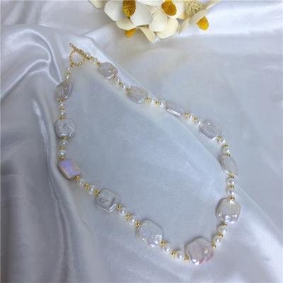 China Baroque CLASSIC 12-14mm Square Natural Irregular Freshwater Pearl Clasp 5A Pearl Necklace OT Jewelry for sale