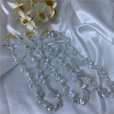 China Natural Irregular Freshwater Pearl 4A+ Gray 7-11mm Keshi 7-11mm Pearl OT Necklace CLASSIC Chinese Silver Baroque Clasp Natural Freshwater Jewelry for sale