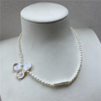 China Wholesale CLASSIC natural freshwater baroque pearl rice white pearl necklace 4A+ silver bar pearl petal white N015 for sale