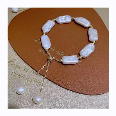 China B009 4A+ Baroque Natural Square Pearl Freshwater Baroque Pearl Bracelet Professional Made Elegant Bracelet for sale