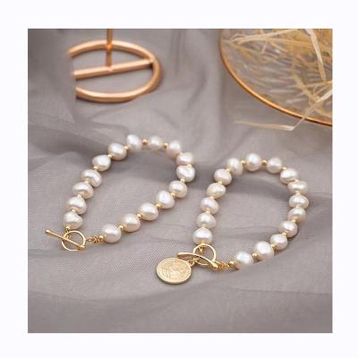 China New B010 Retro CLASSIC Natural Freshwater Baroque Pearl Bracelet 4A+ Gold Plated Bracelet for sale