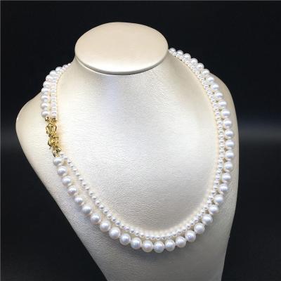 China N008 4A+ Double Layer Round CLASSIC Freshwater Pearl Necklace High Gloss Natural White Jewelry for sale