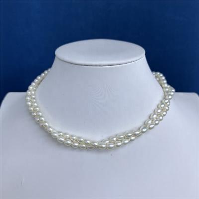 China N016 Double Layer Necklace Rice Shape Bead 4-5mm CLASSIC Fashion 4A+ for sale