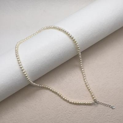 China 3-4 mm CLASSIC silver freshwater pearl S925 necklace 5A wholesale mini oval flawless pearl jewelry N017 for sale