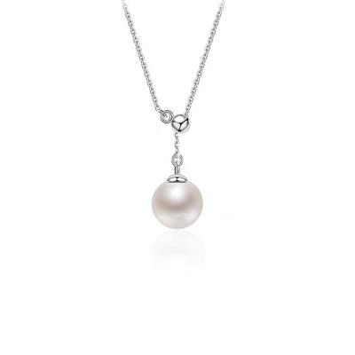 China Wholesale S925 8-9mm P001 Letter Y Simple Shape Gemstone Ladies Necklace S925 8-9mm P001 Silver Adjustable Freshwater Round Dangling 5A Pearl for sale