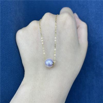 China P004 Single Movable Silver Freshwater Round Pearl S925 5A Round Pearl Pendant Necklace 8-9mm Wholesale for sale