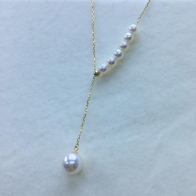 China Wholesale Simple Letter Y Shape Pendant Necklace S925 8-9mm P006 Silver Adjustable Freshwater Round Pearl 5A Pendant for sale