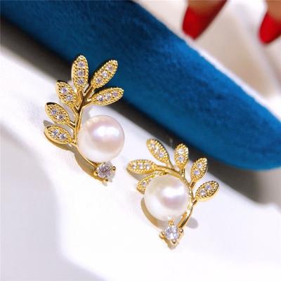 China E012 5A CLASSIC Natural Freshwater Bread Pearl Earrings 6-7mm White Gold Plated Jewelry for sale