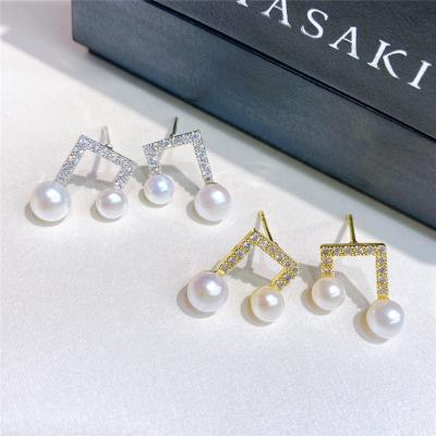 China CLASSIC Bread Shape E015 White Gold Plated Freshwater Pearl Earrings Natural Jewelry for sale