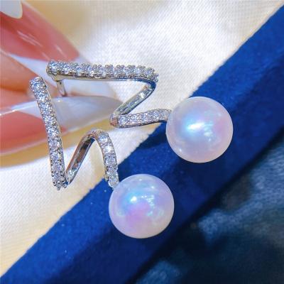 China E022 Lightning Shape Bread Pearl Stud Earrings CLASSIC Freshwater Natural White14k Gold Plated Jewelry Real for sale