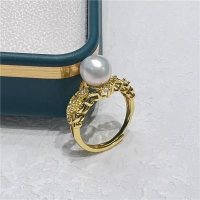 China R002 High standard S925 popular hot selling 5A pearl ring 5A fashion ladies silvery white 8mm round ring for sale