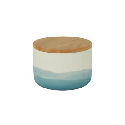 China Elegant Home Decor Unique Shade Design Light Blue Restaurant Hotel Used Ceramic Wares Canister Set With Bamboo Lid for sale