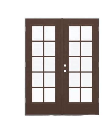 China Modern classic clear glass full lite finished fiberglass double prehung mahogany front door for sale