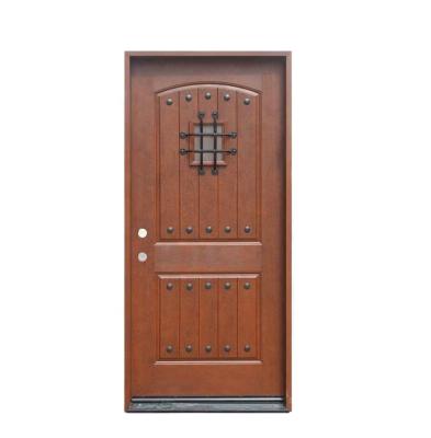 China Fangda modern rustic speakeasy stained grain prehung mahogany wood front doors for sale