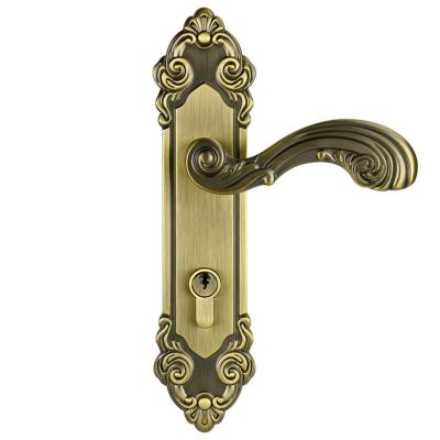 China Easy Installation European Classic Door Lock Bedroom Mute Retro Zinc Alloy Wire Drawing Supporting Handle Lockset Yellow Bronze for sale