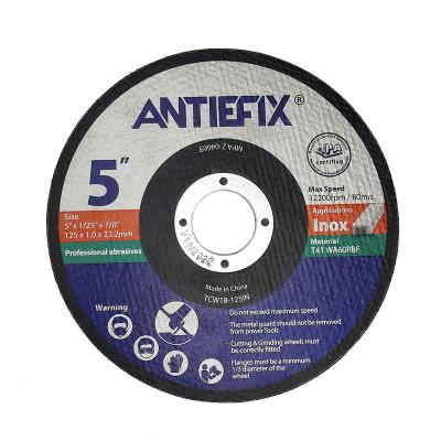 China Antiefix High Speed ​​5 Inch 125*1.0*22.2 Mm Cutting Wheel / Aluminum Cutting Disc For Inox / Stainless Steel for sale