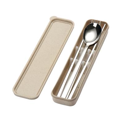 China Durable 3 Pieces Stainless Steel Flatware Set Portable Reusable Cutlery Set Travel Utensils Set Chopstick Fork And Spoon for sale