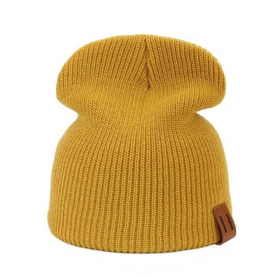 China Pure Winter Beanie With Custom Leather Label Color Baby Stripe Mommy And Me COMMON Wholesale Hat for sale