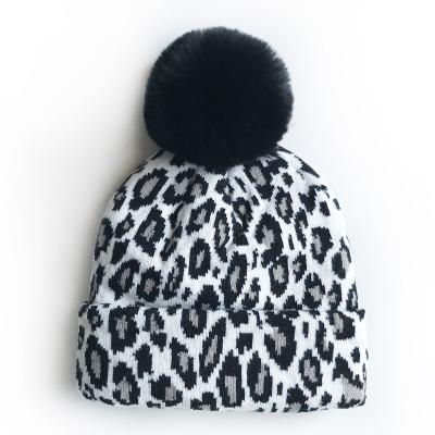 China COMMON Custom Leopard Print Pom Knit Hat Warm Knitted Winter Hat Pompoms Ball Caps Hat Fashion Kids Beanies for sale