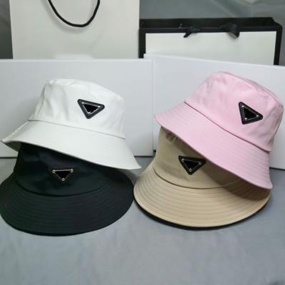 China Fashion Women Basin Hat Breathable Warm Fisherman Hat Metal Letter Inverted Triangle Logo P Black House Brand Nylon Luxury Bucket Hats for sale