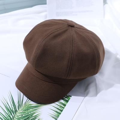 China Comfortable Hot Selling Female Newsboy Beret Hats For Women Brown Beret Covers Winter Taxi Driver Ladies Sun Visor Beret Wool for sale