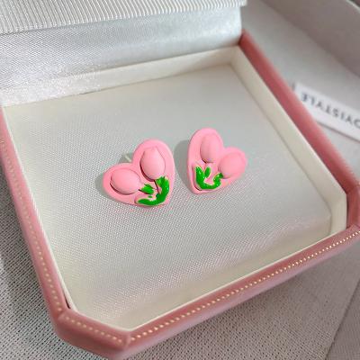 China New Fashion Small Flower Tulip Love Needle Earrings Romantic Temperament Silvery Cool Korean Sweet Earrings for sale