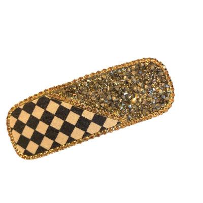 China Fast Delivery High Value Stability Korea Celebrity Checkerboard Environment Friendly New Net Black And White Rectangular Rhinestone Inlaid BB Hairpin For Broken Hair Backing for sale