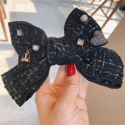 China Japan and Korean new fabric autumn and winter hair clip Korean style bow bow clip lady temperament rhinestone pearl top clip for sale