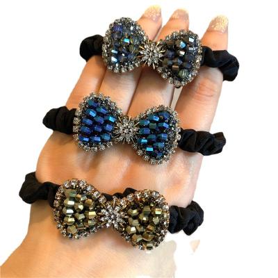 China Hot Selling Luxury Korea Fashion Rhinestone Bow High Value Stability Environmental Friendly Fast Delivery Hair Ties Elastic Bands Accessories For Girls for sale