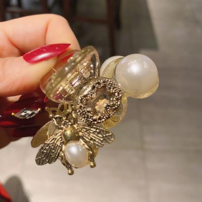 China Retro Japan and Korean style hair clip temperament pearl bee baroque hair claw with rhinestone hair accessories for fashion girls for sale