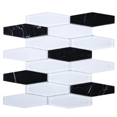 China Long Hexagon Modern Black White Mix Marble Glass Mosaic Tile For Kitchen Bathroom Wall Home Decoration for sale