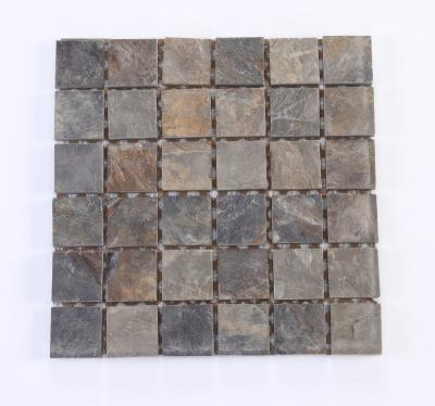 China Rusty Slate Mosaic Tile Modern Natural Cultural Stone Square Wall Tile Exterior Slate Flooring Tiles for sale