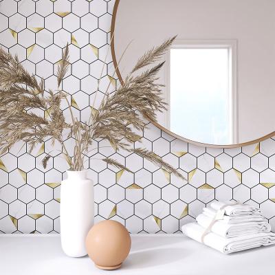 China Inkjet Design Waterproof Peel and Stick Outdoor Self Adhesive Aluminum Hexagon Wall Mosaic for Kitchen Living Room for sale