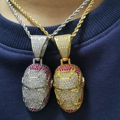 China FASHIONABLE Personalized Hip Hop Jewelry Iron Man Head Pendant Necklace Micro Zircon Iced Out Silver Gold Pendant for sale