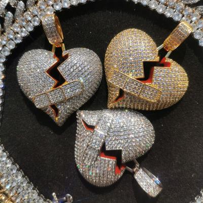 China Fashionable Broken Heart Love Band-Aid Jewelry Hip Hop Mens Micro Pendant Pave Zircon Stone Necklace Patch Love Pendant for sale